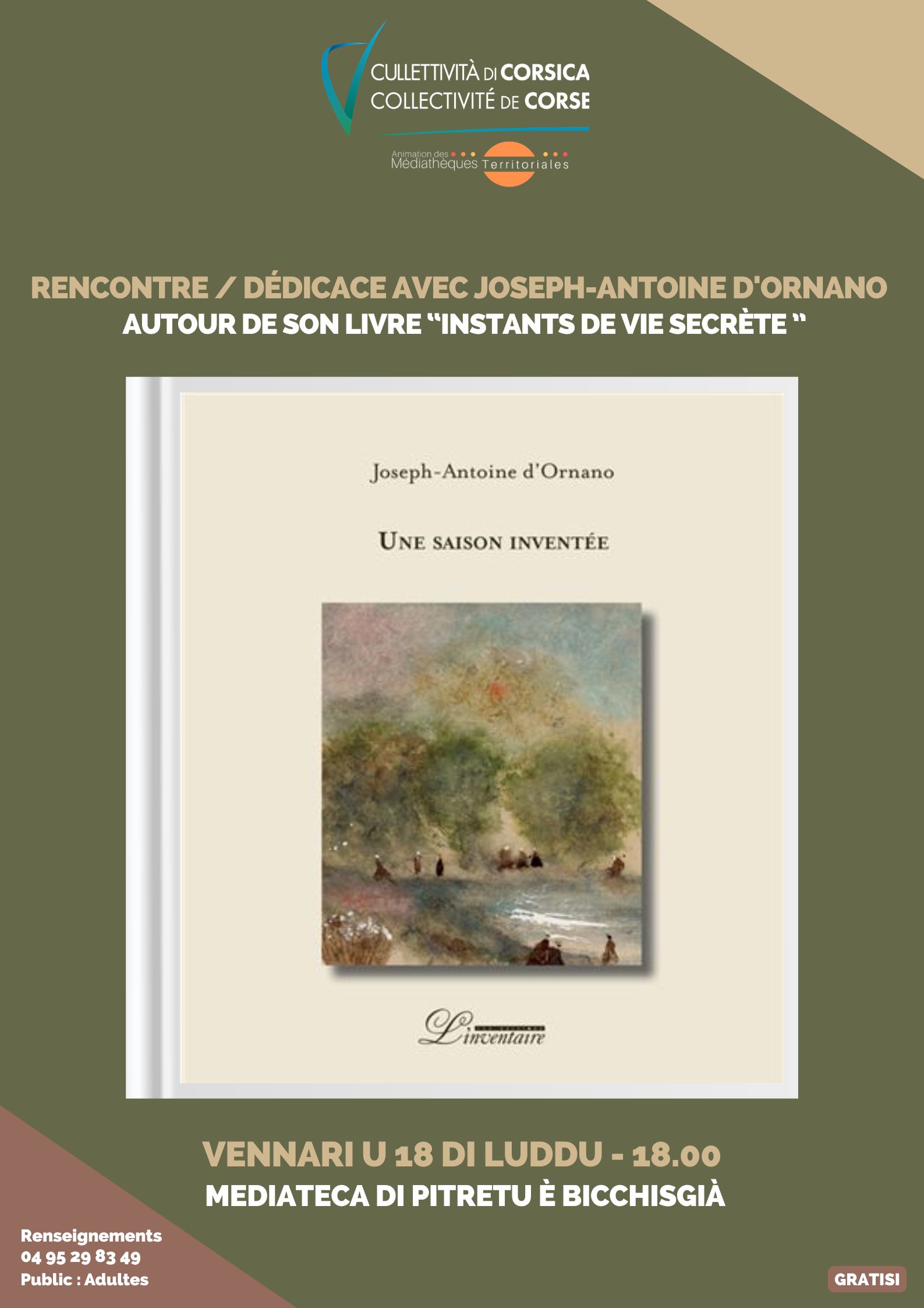 Rencontre / dédicace avec Joseph-Antoine d'Ornano autour de son livre “Instants de vie secrète” - Médiathèque - Pitretu è Bicchisgià