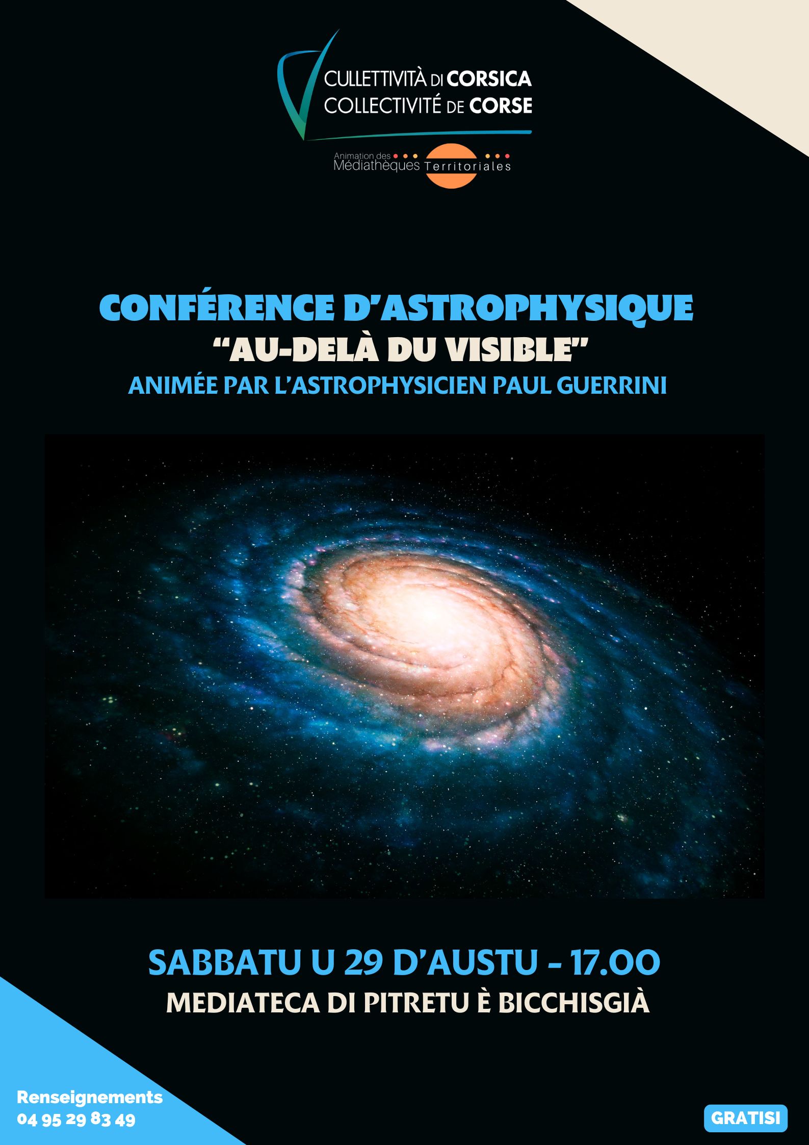 Conférence d’astrophysique : “Au-delà du visible” animée par l’astrophysicien Paul Guerrini - Médiathèque - Pitretu è Bicchisgià