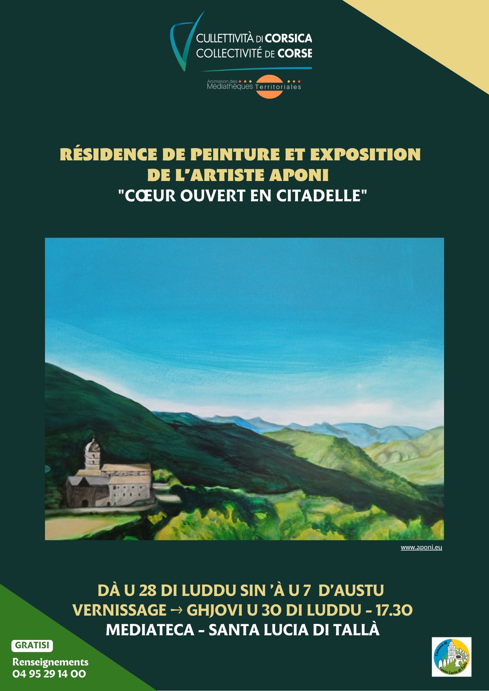 Retour en images sur la résidence de peinture, l'exposition : "Cœur ouvert en citadelle" et les ateliers de l’artiste Aponi à la Mediateca territuriale di Santa Lucia di Tallà