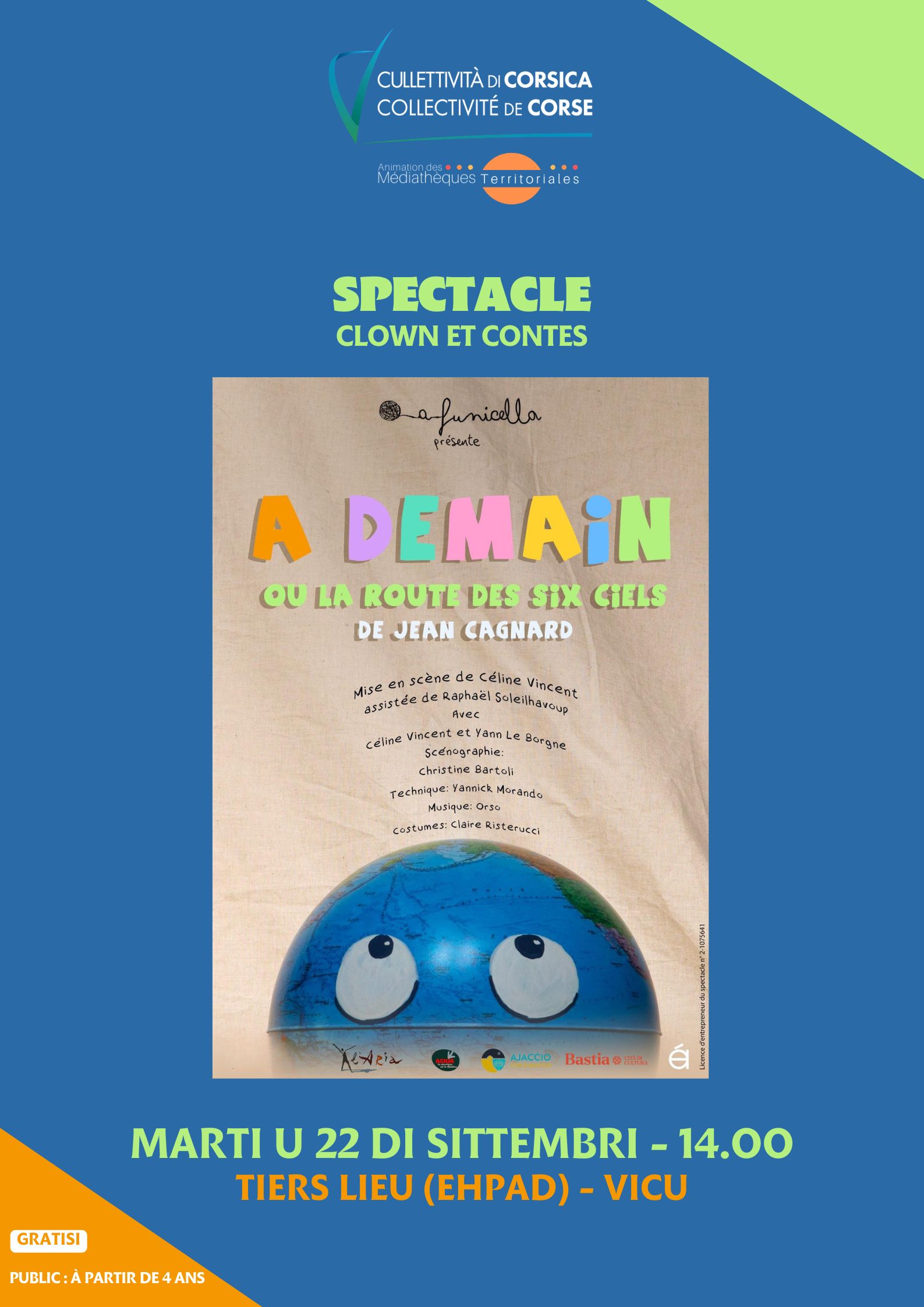 Spectacle (Clown et contes) : "À demain ou la route des six ciels" proposé par la compagnie A Funicella - Tiers-lieu (EHPAD) - Vicu 