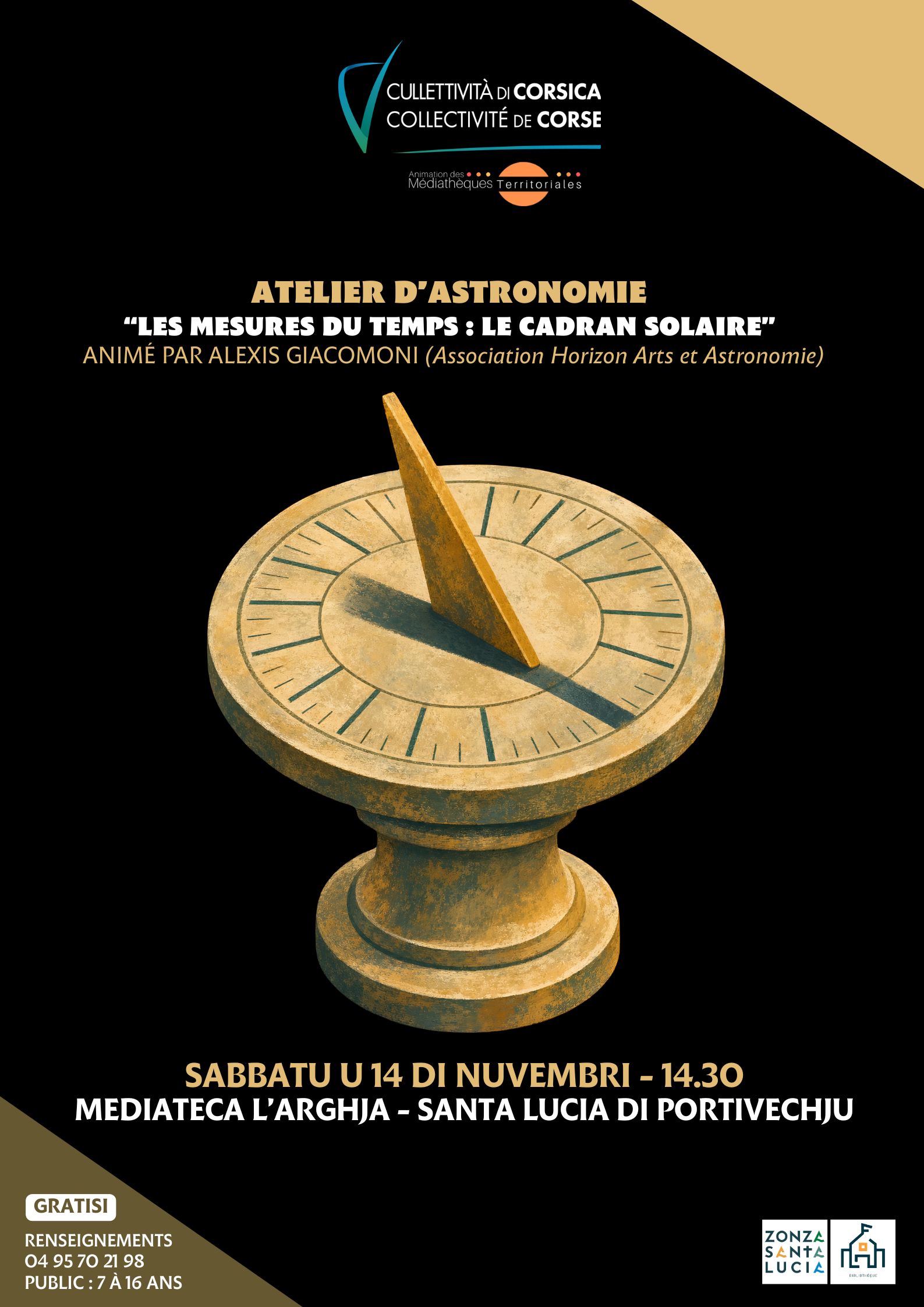 Atelier d’astronomie : "Les mesures du temps : le cadran solaire" animé par Alexis Giacomoni - Mediateca l’Arghja - Santa Lucia di Portivechju