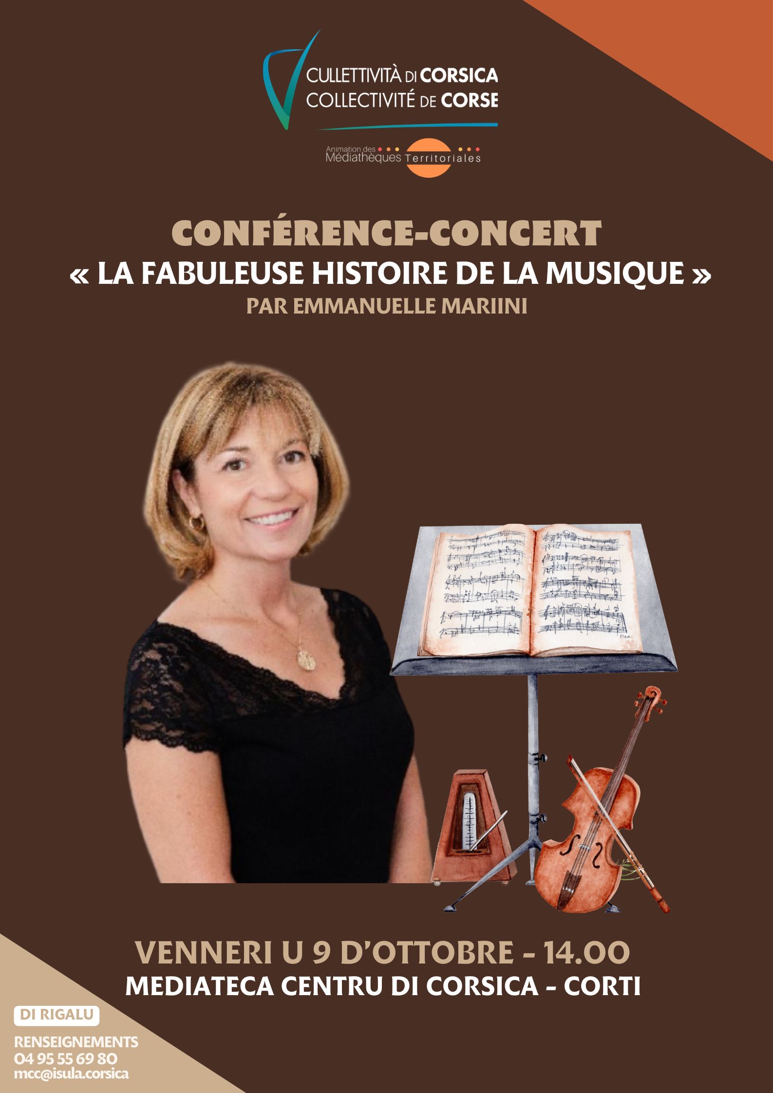 Conférence-concert : "La fabuleuse histoire de la musique" par Emmanuelle Mariini - Mediateca Centru di corsica - Corti 
