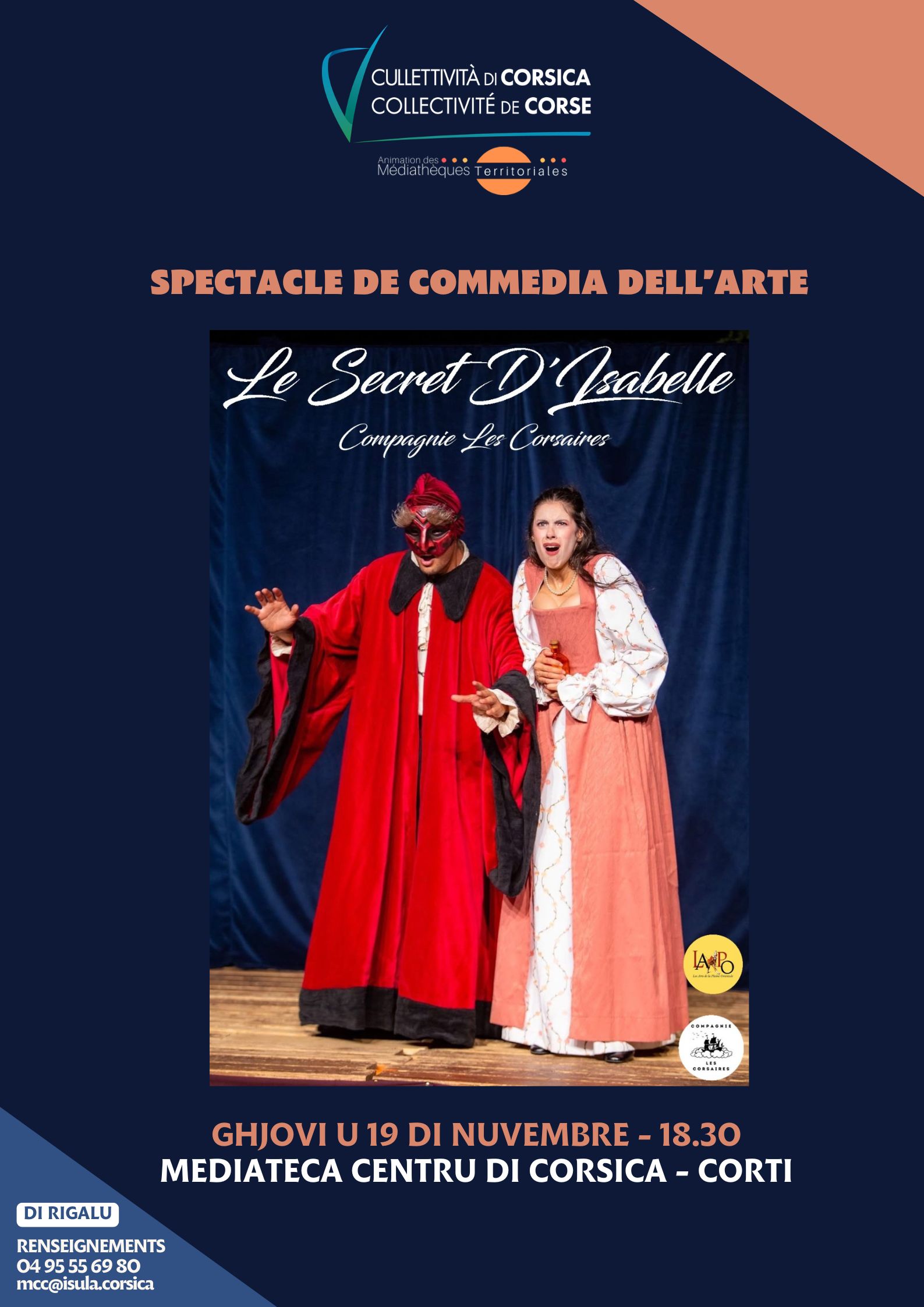 Spectacle de Commedia dell’Arte : "Le secret d’Isabelle" par la Cie les Corsaires - Mediateca Centru di corsica - Corti 