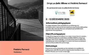 Stage casting : “Jeu face à la caméra” encadré par la directrice de casting Julie Allione et le réalisateur Frédéric Farrucci en partenariat avec La Collectivité de Corse-Corsica Pôle Tournages - L'Aria Corse - Pioghjula