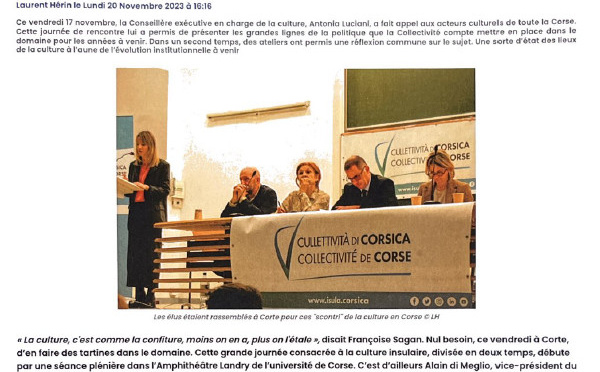 I Scontri di a Cultura - Vennari u 17 di nuvembre di u 2023 in Corti - Università di Corsica : La presse en parle