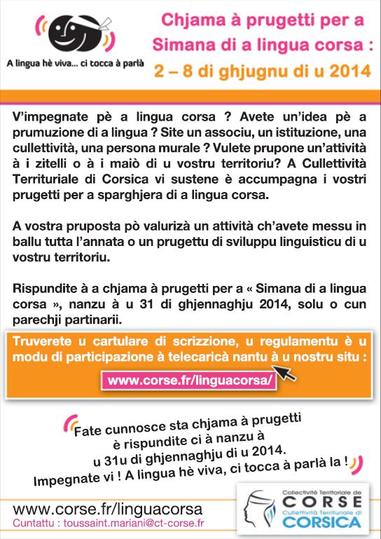 Chjama à prugetti per a Simana di a lingua corsa 2014 Chjama à prugetti per a Simana di a lingua corsa 2014
