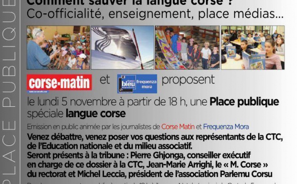 A cuufficialità di a lingua corsa nant'à a Piazza publica u 5 di nuvembre in Corti incù RCFM è Corse-Matin 