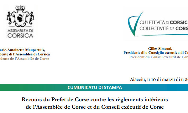 Ricorsu i u Prefettu di Corsica contr'i regulamenti interni di l'Assemblea di Corsica è di u Cunsigliu esecutivu di Corsica