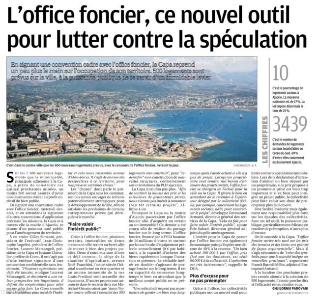 Corse Matin : L'Office Foncier, ce nouvel outil pour lutter contre la spéculation