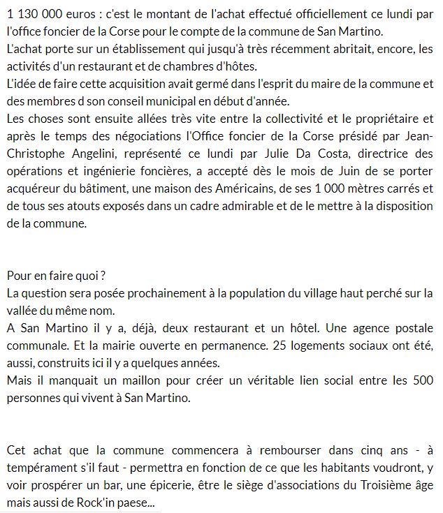 Corse Net Infos : " San Martino di Lota : L'Office Foncier de la Corse achète une maison des Américains pour la commune "