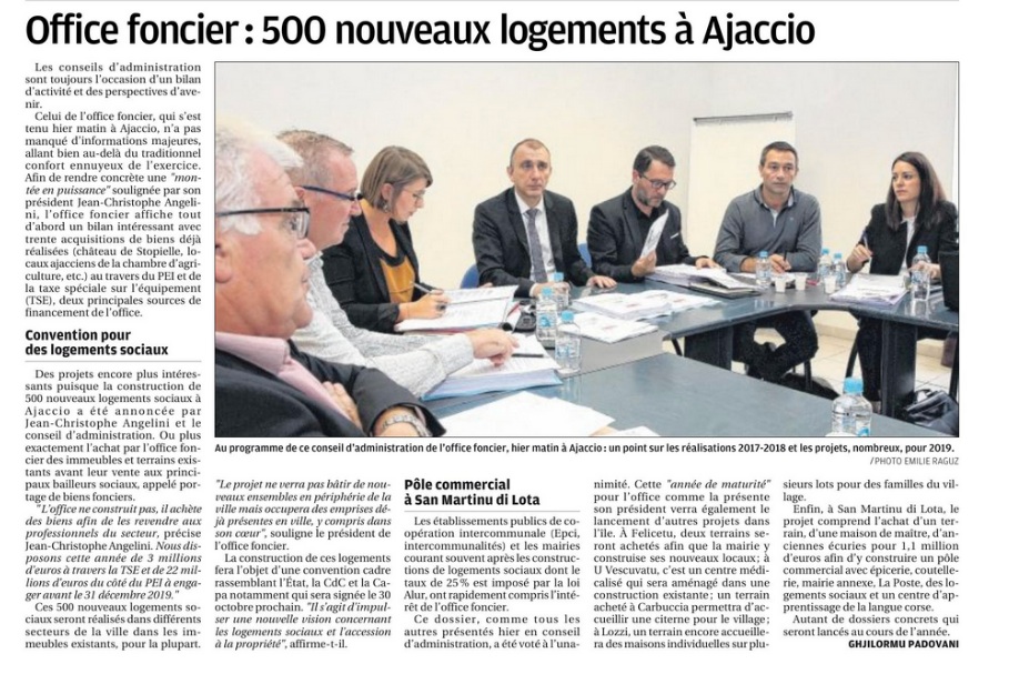 Corse-Matin : Office foncier : 500 nouveaux logements