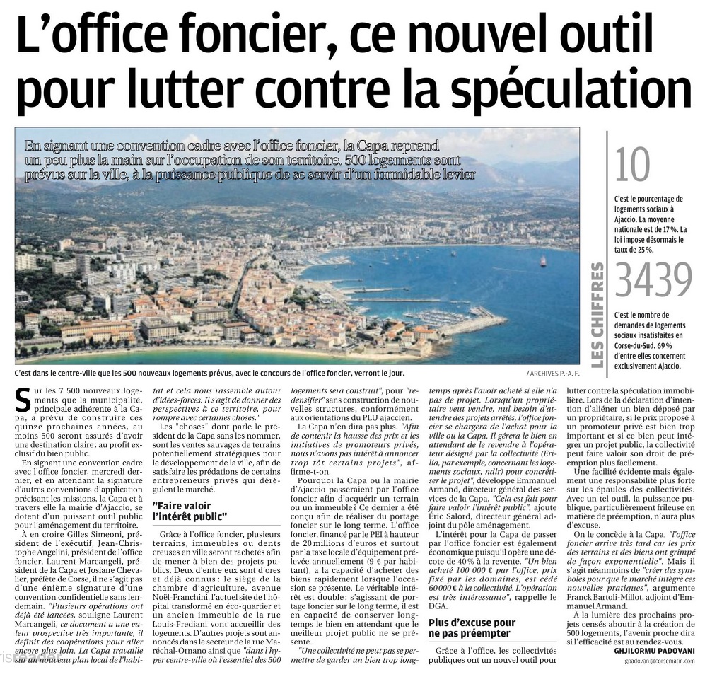 Corse Matin : L'Office Foncier, ce nouvel outil pour lutter contre la spéculation