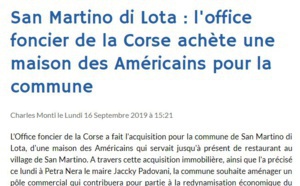 Corse Net Infos : " San Martino di Lota : L'Office Foncier de la Corse achète une maison des Américains pour la commune "