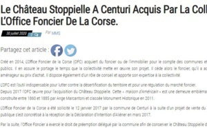Article sur le journal en ligne: Le Petit Corse  " Le Château Stoppielle a Centuri acquis par la Collectivité de Corse via l'Office Foncier de la Corse "
