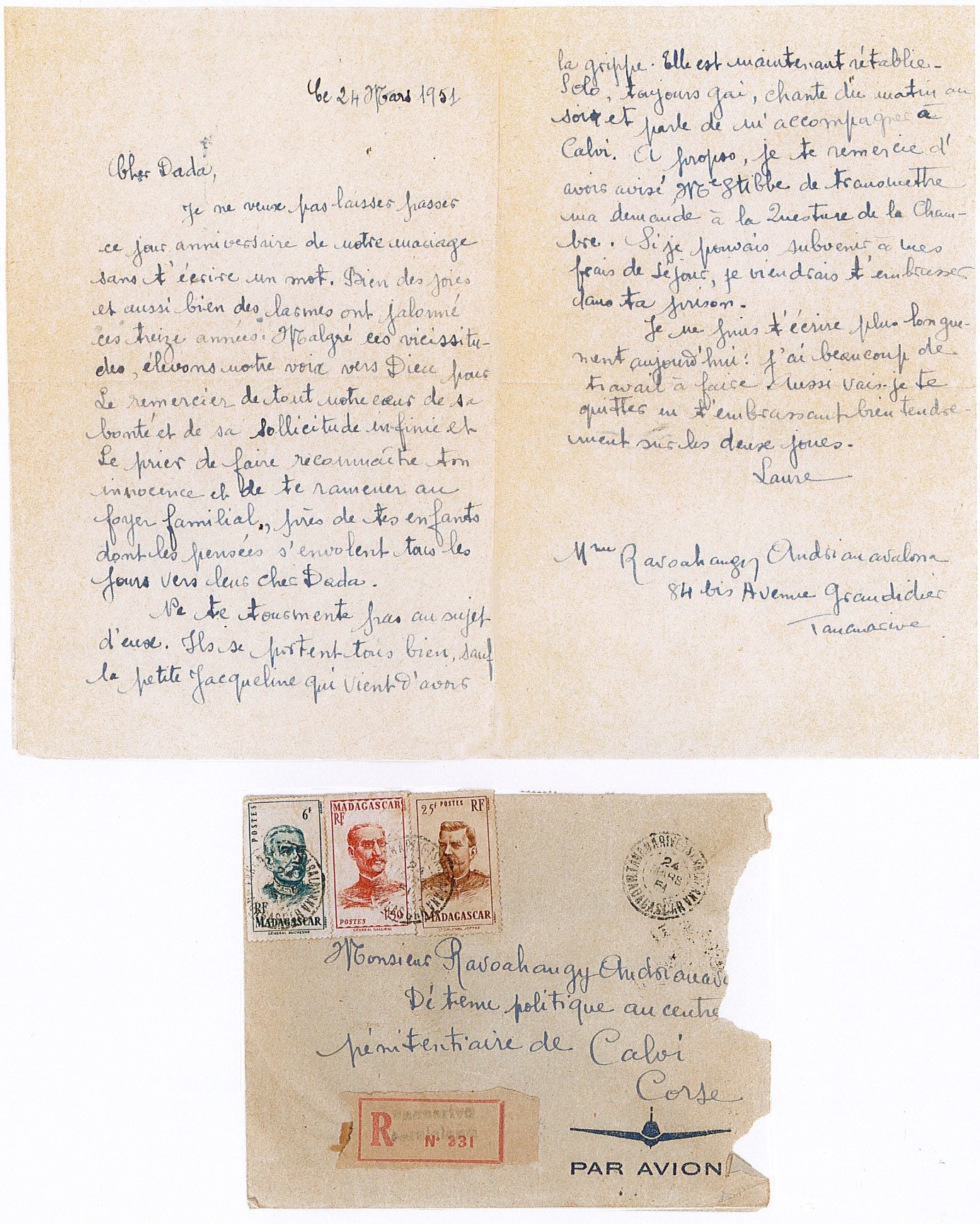 Lettre échangée entre la famille et le détenu politique, archive personnelle de la famille, 1951.