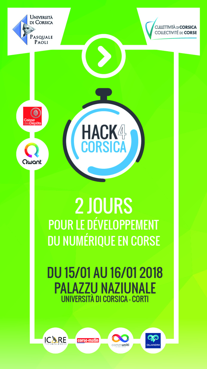 Hack4Corsica 2018 - Concours de développement informatique organisé au Palazziu Naziunale - Corti - les 15 et 16 janvier 2018