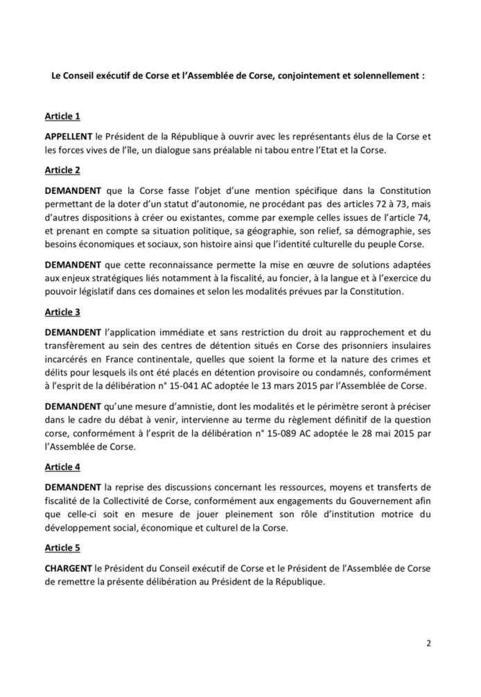Siduta publica di l’Assemblea di Corsica u 2 di frivaghju di u 2018 - les délibérations sont en ligne