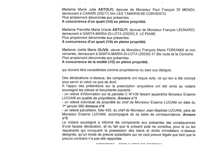 Avis de création de titre de propriété - commune de Santa Maria di Lota (Haute-Corse) Avis de création de titre de propriété - commune de Santa Maria di Lota (Haute-Corse)