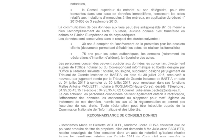 Avis de création de titre de propriété - commune de Santa Maria di Lota (Haute-Corse) Avis de création de titre de propriété - commune de Santa Maria di Lota (Haute-Corse)