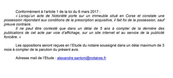 Avis de création de titre de propriété - communes de Monaccia d'Aullène, de Pianottoli-Caldarello et Aullène