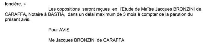 Avis de création de titre de propriété - commune de Brando (Haute-Corse)