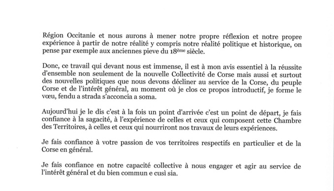 Séance d'installation de la Chambre des Territoires : discours d'ouverture du Président, Gilles Simeoni