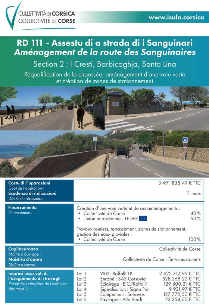 RD111 - Travaux routiers sur la route des Sanguinaires à Aiacciu : point et état d'avancement du chantier