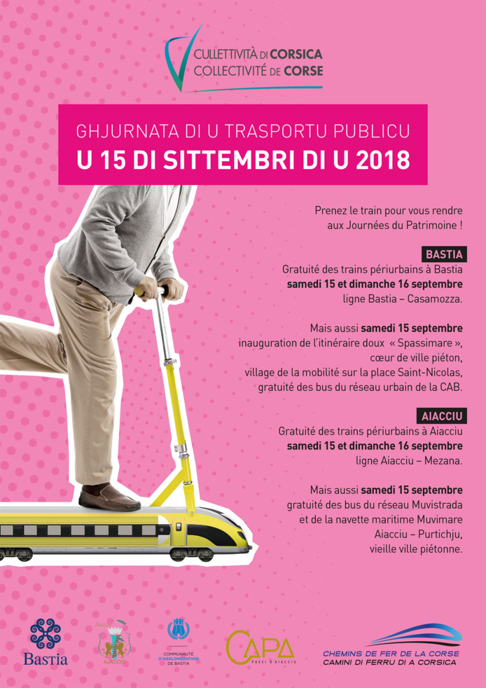 La Collectivité de Corse partenaire de la Journée du transport public / Gratuité des lignes ferroviaires péri-urbaines Aiacciu-Mezana et Bastia-Casamozza tout le week-end