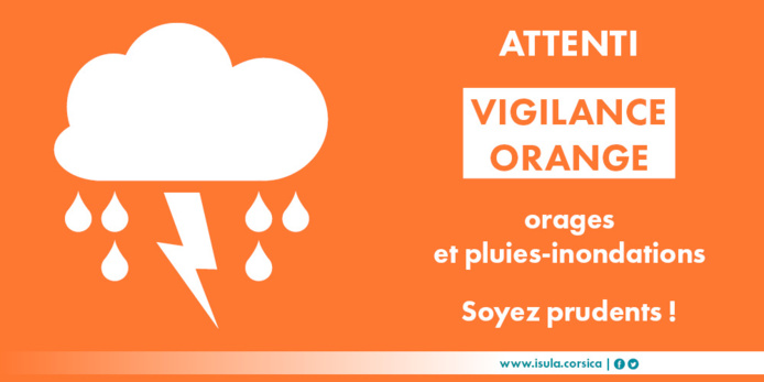 Vigilance orange orages/pluies/inondations en Corse jusqu'au jeudi 11 octobre 16h00