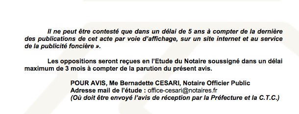 Avis de création de titre de propriété - commune de Pianottoli-Calderello (Corse du Sud)