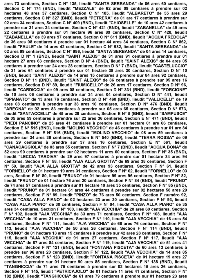 Avis de création de titre de propriété - communes de Tarrano, de Felce et de Valle d'Alesani (Haute-Corse)