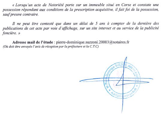 Avis de création de titre de propriété - commune de Campo