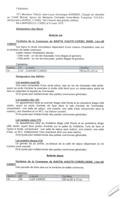 Avis de création de titre de propriété - commune de Bastia (Haute-Corse)