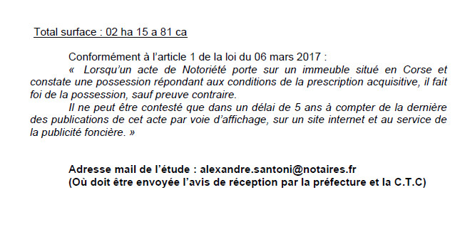 Avis de création de titre de propriété - commune de San Gavinu di Carbinu (Corse-du-Sud) Avis de création de titre de propriété - commune de San Gavinu di Carbinu (Corse-du-Sud)