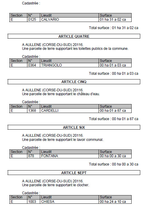 Avis de création de titre de propriété - commune d'Aullène (Corse-du-Sud)