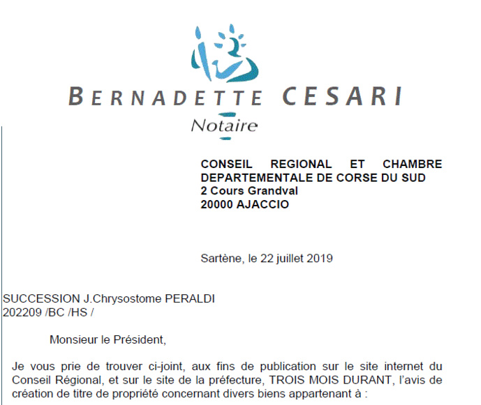 SUCCESSION J.Chrysostome PERALDI