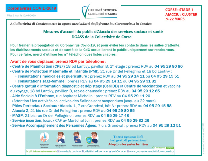 Mudalità d’accolta di u publicu in i sirvizii aiaccini di a DGASS, nantu à appuntamentu - Accueil du public dans les services ajacciens de la DGASS