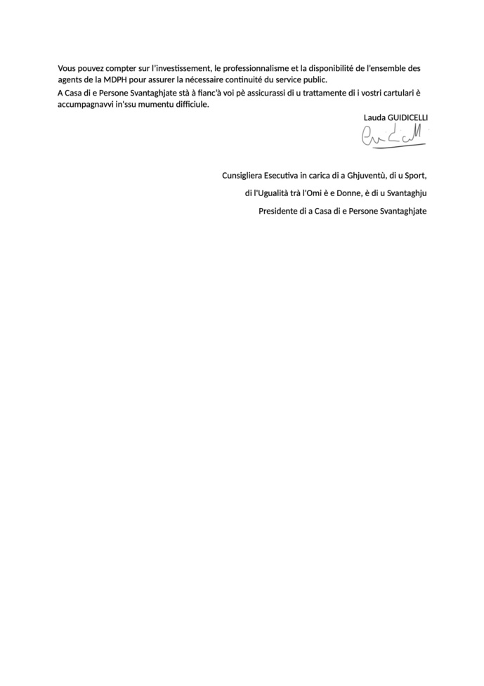 L’accuglienza di u publicu hè suspesa - Suspension de l'accueil du public à la Maison des Personnes Handicapées de la Collectivité de Corse L’accuglienza di u publicu hè suspesa - Suspension de l'accueil du public à la Maison des Personnes Handicapées de la Collectivité de Corse