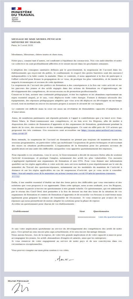Communication auprès des organismes de formation Corona Virus COVID-19 | Continuité pédagogique et ressources Communication auprès des organismes de formation Corona Virus COVID-19 | Continuité pédagogique et ressources
