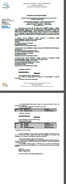 Copie de Avis de création de titre de propriété-Commune de Pie d'Orezza(Haute-Corse)