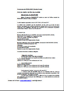 Avis de création de titre de propriété-Commune de Macinaggio (Haute-Corse) Avis de création de titre de propriété-Commune de Macinaggio (Haute-Corse)