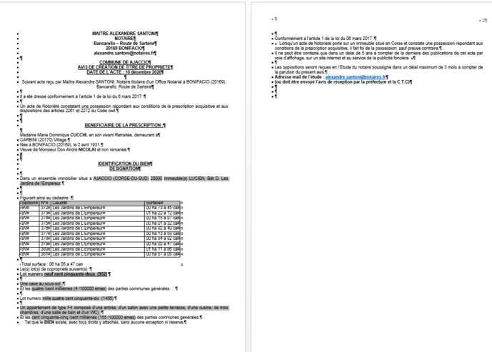 Avis de création de titre de propriété-Commune D'Ajaccio (Corse-du Sud) Avis de création de titre de propriété-Commune D'Ajaccio (Corse-du Sud)