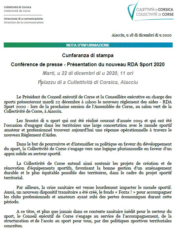 Conférence de presse - Présentation du nouveau RDA Sport 2020