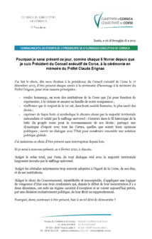 "Pourquoi je serai présent ce jour, comme chaque 6 février depuis que je suis Président du Conseil exécutif de Corse, à la cérémonie en mémoire du Préfet Claude Erignac" "Pourquoi je serai présent ce jour, comme chaque 6 février depuis que je suis Président du Conseil exécutif de Corse, à la cérémonie en mémoire du Préfet Claude Erignac"