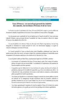 Eaux d’Orezza : un accord qui garantit les intérêts des salariés, du territoire d’Orezza et de la Corse Eaux d’Orezza : un accord qui garantit les intérêts des salariés, du territoire d’Orezza et de la Corse