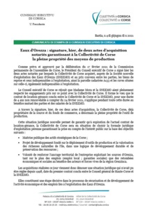 Eaux d’Orezza : signature, hier, de deux actes d’acquisition notariés garantissant à la Collectivité de Corse la pleine propriété des moyens de production