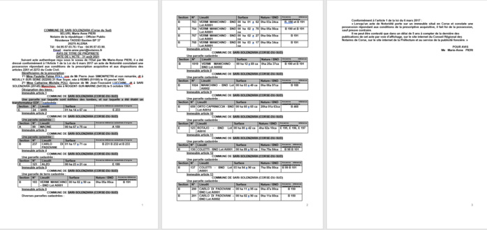 Avis de création de titre de propriété - Commune de Sari-Solenzara (Corse-du-Sud) Avis de création de titre de propriété - Commune de Sari-Solenzara (Corse-du-Sud)