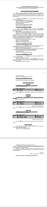 Avis de création de titre de propriété -Commune de  Morosaglia (Haute-Corse) 