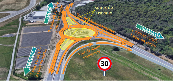Infrastructures routières du Grand Aiacciu : RT 40 - Phases 4 et 5 des travaux de dénivellation du giratoire de la Gravona Infrastructures routières du Grand Aiacciu : RT 40 - Phases 4 et 5 des travaux de dénivellation du giratoire de la Gravona