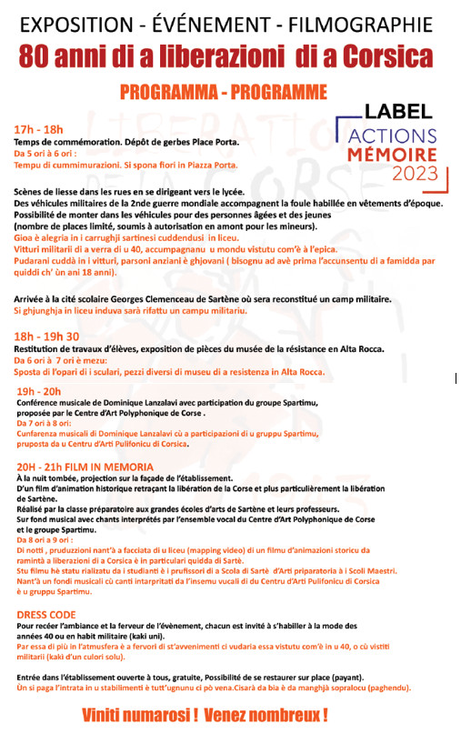 « Ottant’anni di a liberazione di a Corsica » La Collectivité de Corse commémore les 80 ans de la libération de la Corse « Ottant’anni di a liberazione di a Corsica » La Collectivité de Corse commémore les 80 ans de la libération de la Corse